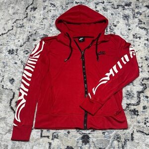 Nike Red Full Zip Hoodie Men’s Medium Graphic Sleeve Logo Swoosh